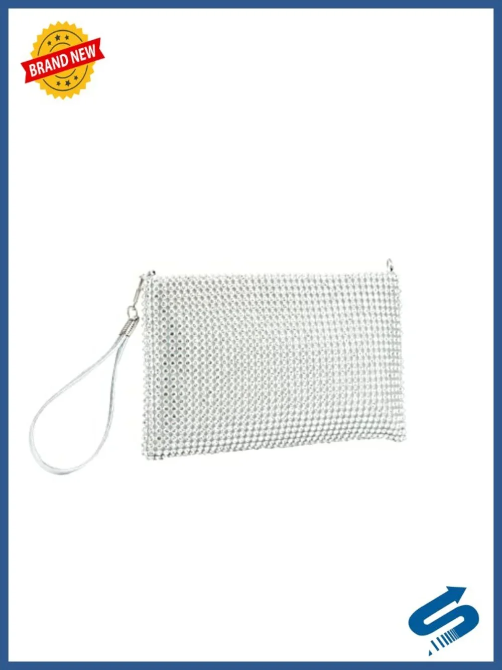 Rhinestone Mesh Clutch Wristlet with Chain Evening Bag